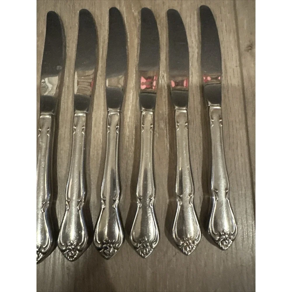 6 Pcs Oneida Arbor Rose Knives Stainless Dinner Butter Knife Set Lot‎